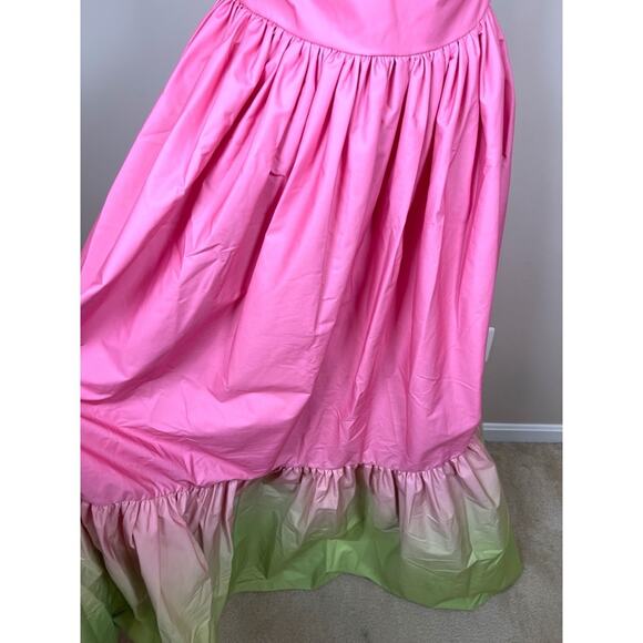 SAU LEE Nova Cutout Pink Chartreuse Green Ombre Maxi Gown Size 2 - Picture 7 of 12